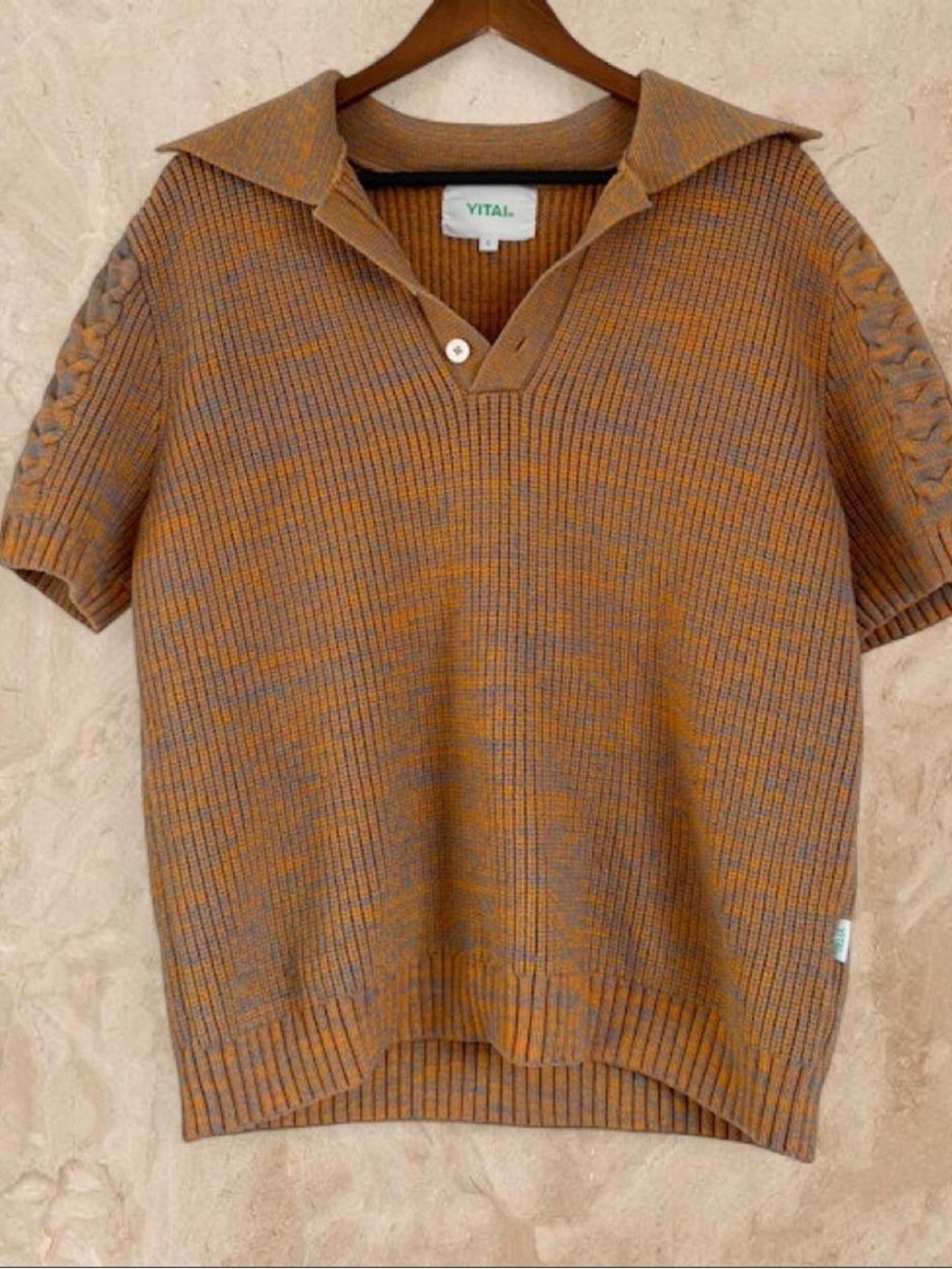 YITAI LA Citrus Melange Short Sleeve Knit Polo Shirt Size S